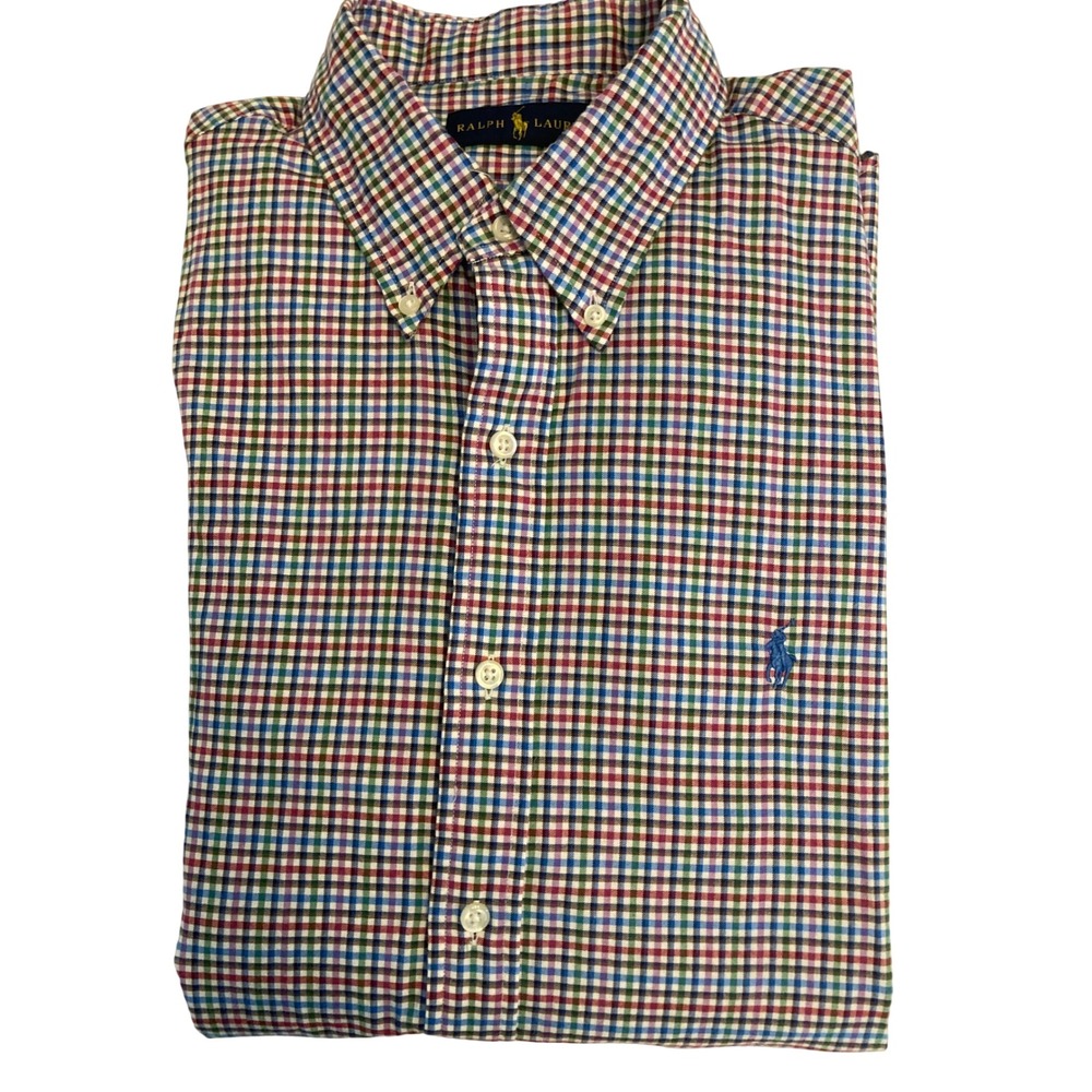 Ralph Lauren Mens Gingham Check Button Down Shirt Multicolor Long Sleeve Large